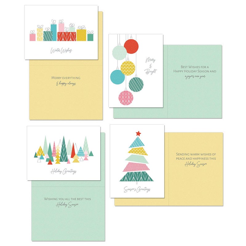 Canopy Street Modern Pattern Holiday Card Pack / 24 Cards With White Envelopes / 4 Fun Vibrant Winter Designs / 4 5/8" x 6 1/4" Festive Christmas Note Cards - Image 3